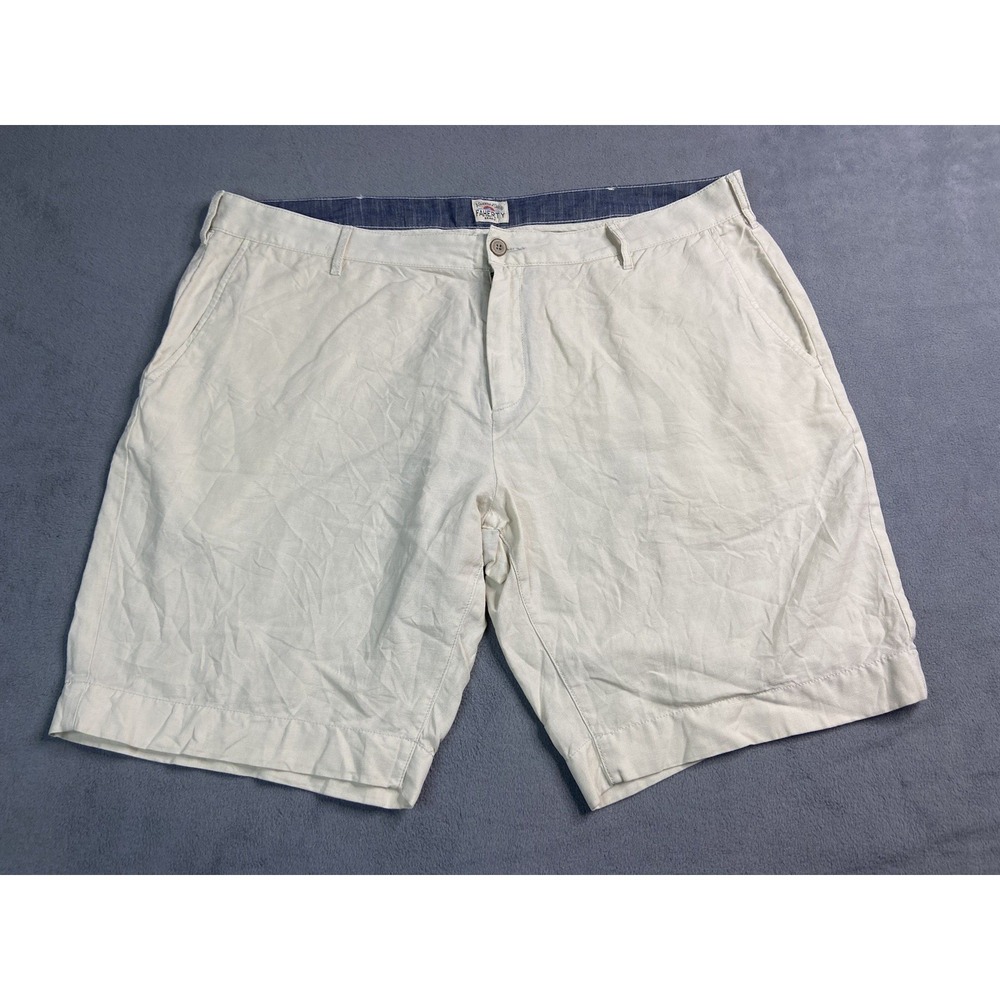 Faherty Shorts Mens 38 Beige Malibu Chino Linen‎ Cotton Casual 9.5" Beach Preppy